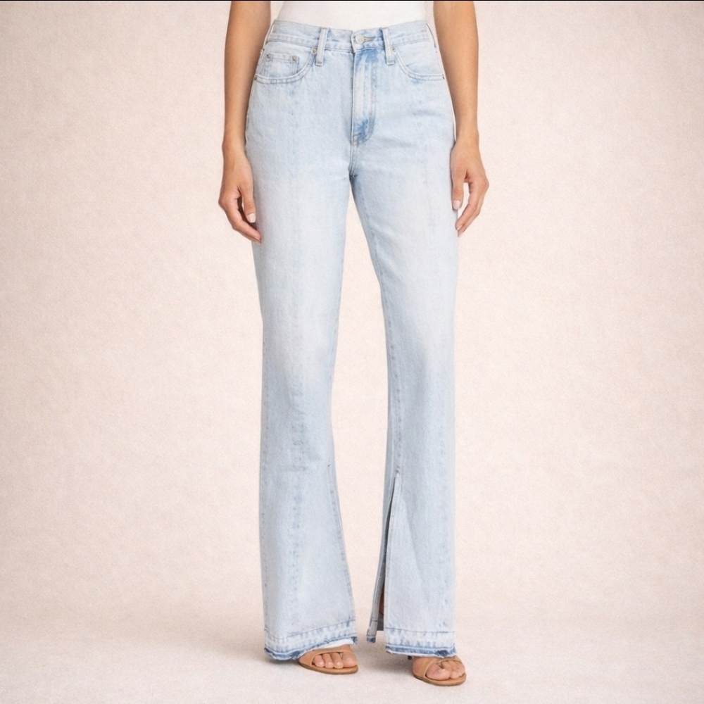 pistola Light Wash Split Hem Wide Leg Jeans
